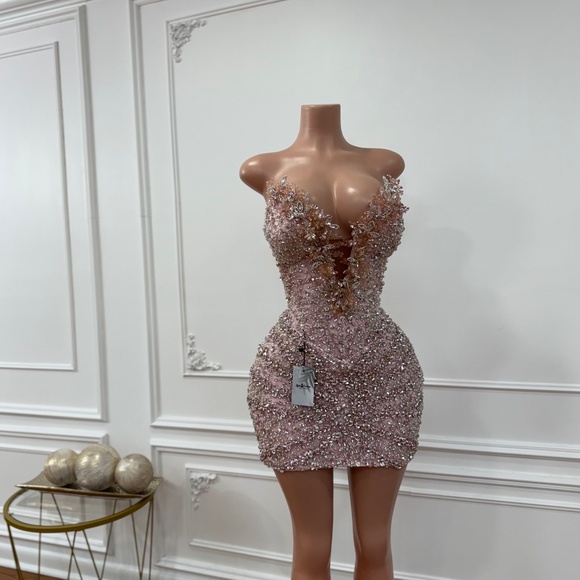 puff sleeves a line dress Short Puff Sleeves Pink A-line Babydoll Homecoming Dress